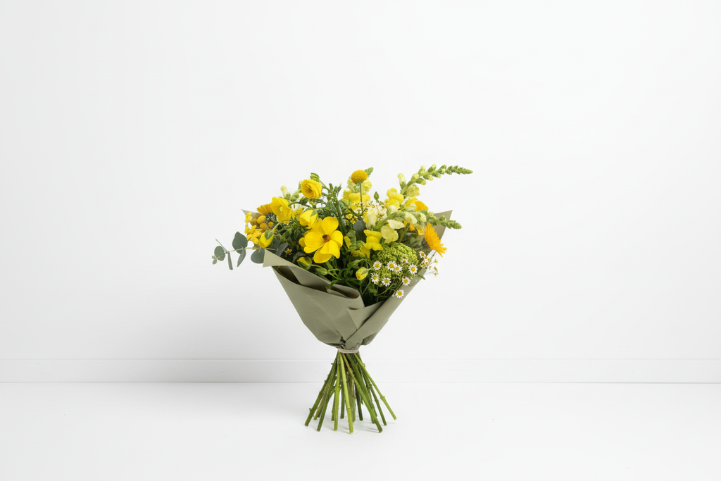 Lushious Lemon Bouquet freestanding with stems on white background