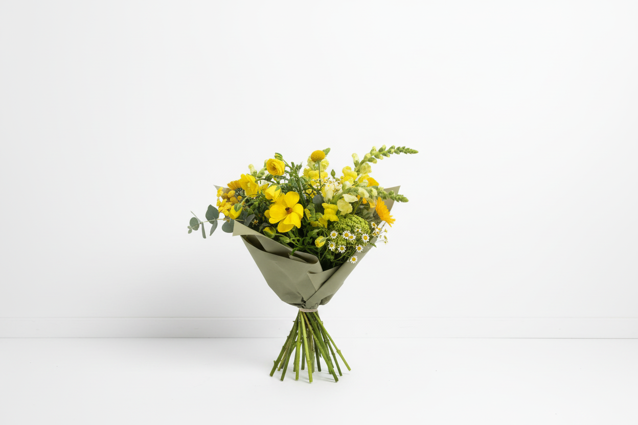 Lushious Lemon Bouquet freestanding with stems on white background