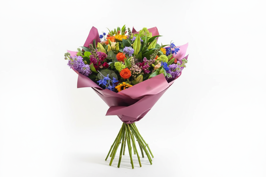 A Bunch of Joy freestanding with stems on white background